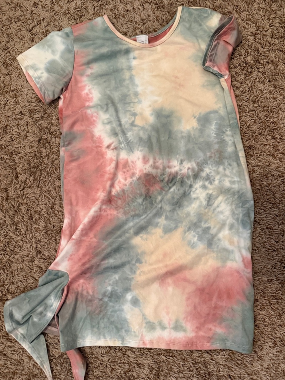 Tie-Dye Short Sleeve Shift Dress in Pink, Sage & Cream